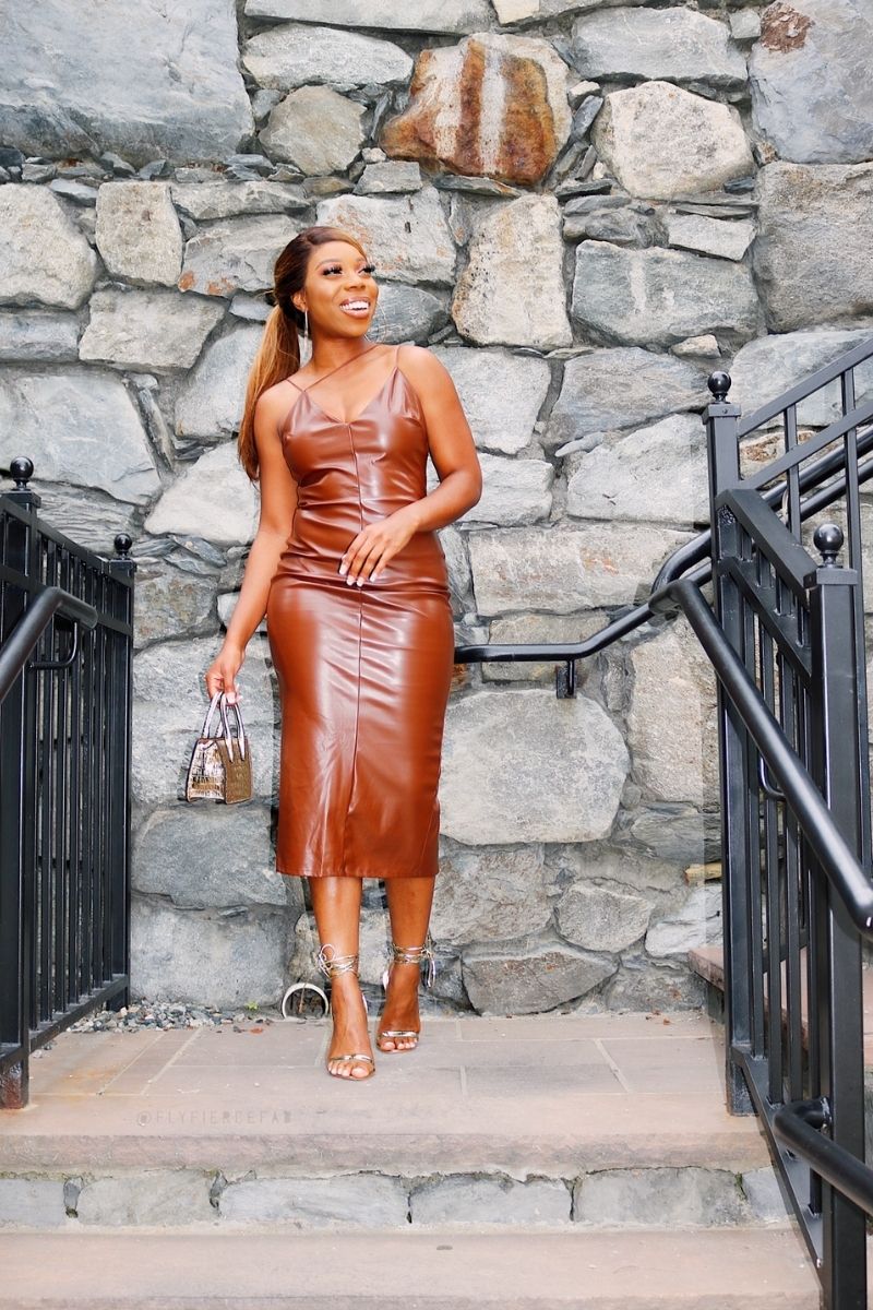 Taking The Lead Faux Leather Midi Dress - Brown