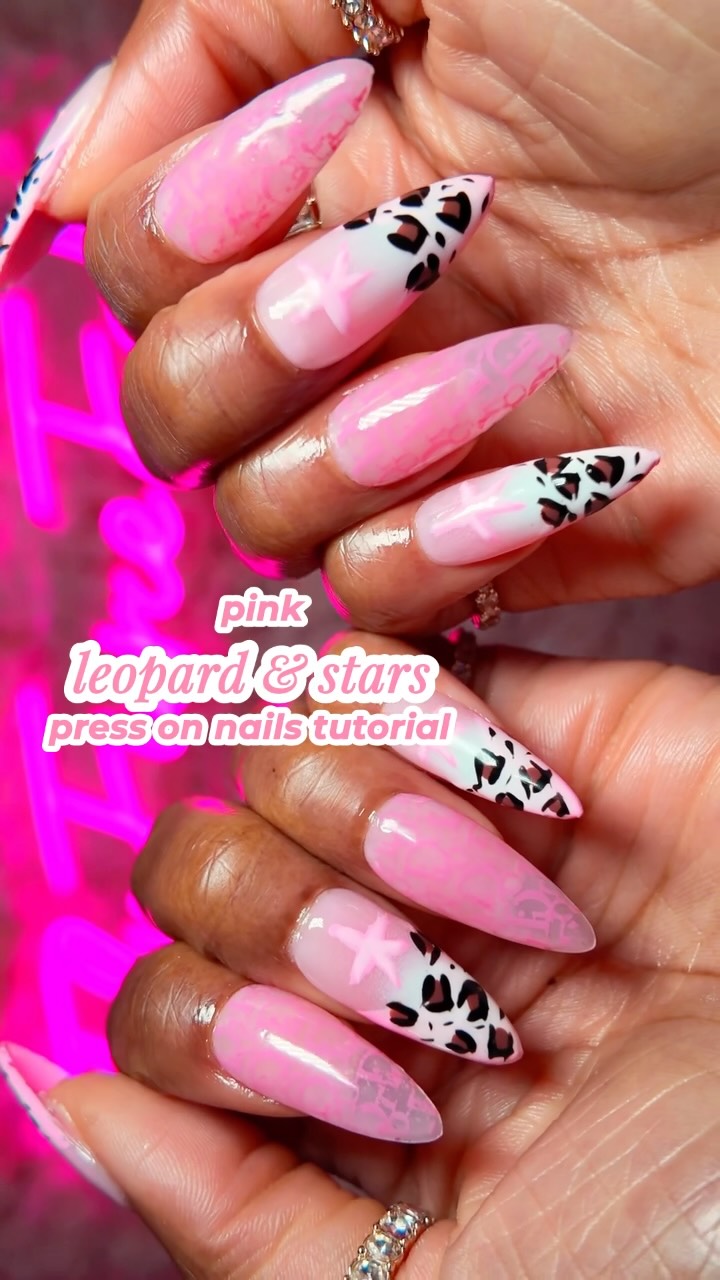 Recreating these pink leopard and stars Pinterest nails 🐆💖✨ I’m not sure who the OG artist is, as I’ve seen these a bunch of times and a few different ways. Check out my new YouTube for a full step-by-step tutorial! In it I show you:

💖 how to make press on nails
💖 how to do airbrush gel nails
💖 how to use nail foils
💖 how to make your press on nails last for two weeks!

What I Used:
💖 @beetlesgelpolish base gel
💖 @apresnailofficial natural long almond nails
💖 GAOY pink jelly gel polish
💖 @beetlesgelpolish pink, black, and chocolate brown gel polish
💖 @saviland_official airbrush kit & white airbrush gel polish
💖 Beetles nail foil glue
💖 @tigernailsupply nail foils
💖 GAOY top coat

I linked everything I used to make these press on nails on ShopMy 🛍️

#flyfiercefab #getpresseedbabe #pinterestnails #nailinspo nails at home, press on nails, nail tutorial, how to make press on nails, how to do your nails at home, pink nails, airbrush gel nails, leopard print nail art, gel nails at home, diy nails