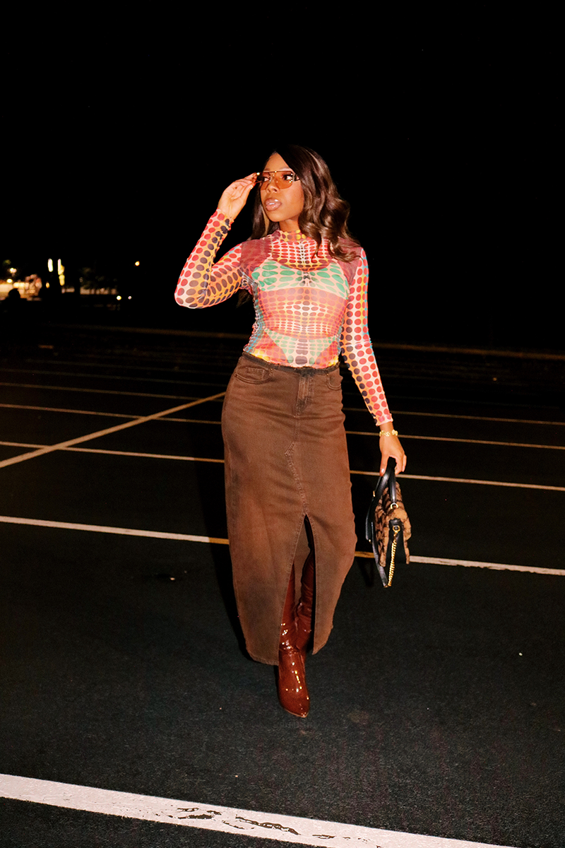 Target Finds How to Style This Must Have Brown Long Denim Skirt Fly Fierce Fab